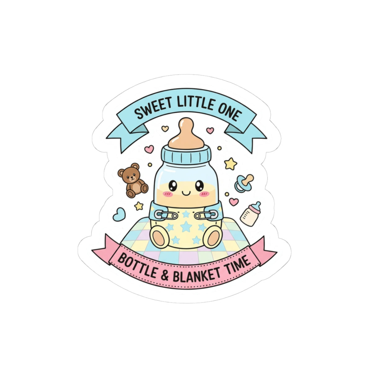 🍼 “SWEET LITTLE ONE” Sticker – Bottle, Blanket, and Baby Bliss