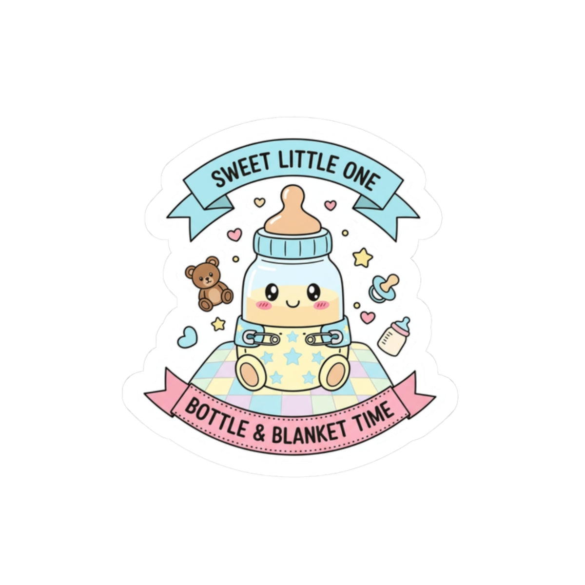 🍼 “SWEET LITTLE ONE” Sticker – Bottle, Blanket, and Baby Bliss