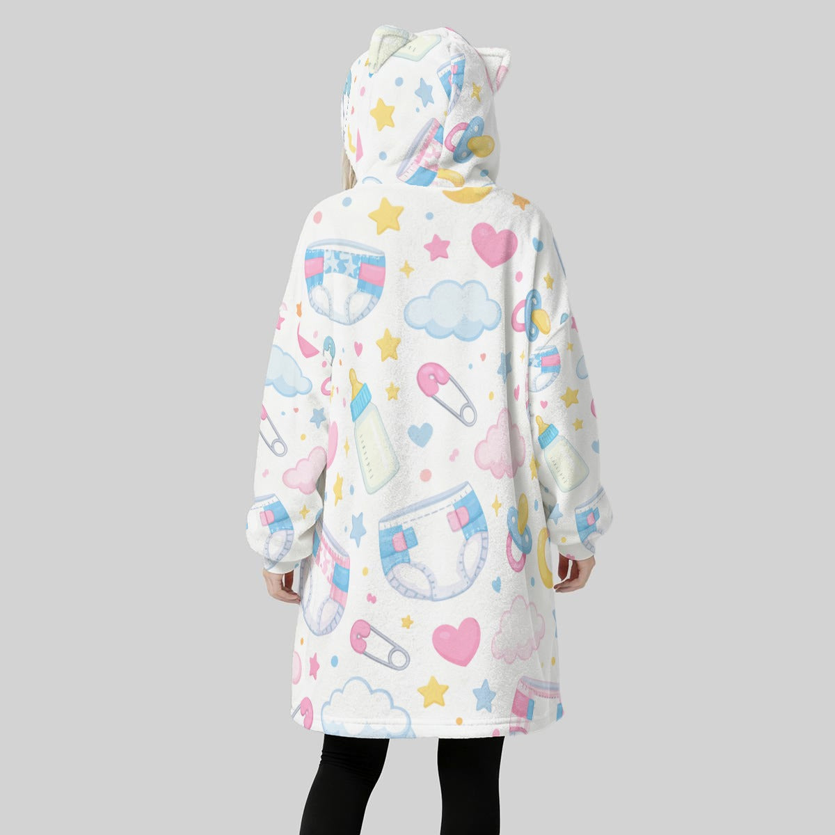 Cozy Kawaii Cat-Ear Hoodie Blanket for ABDL Snuggles