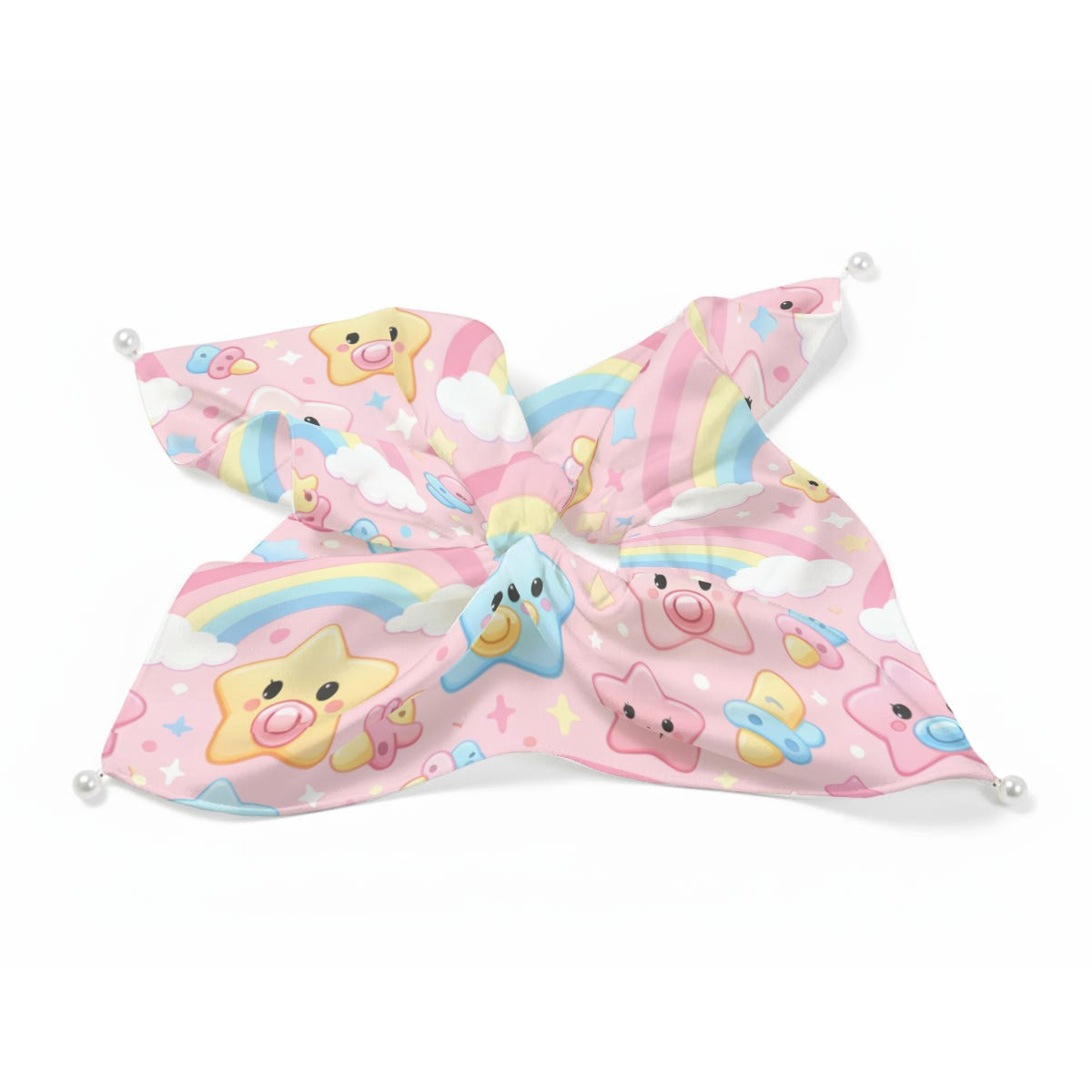 "Happy Rainbows &amp; Binkies" Pink Satin Pearl Hair Scarf