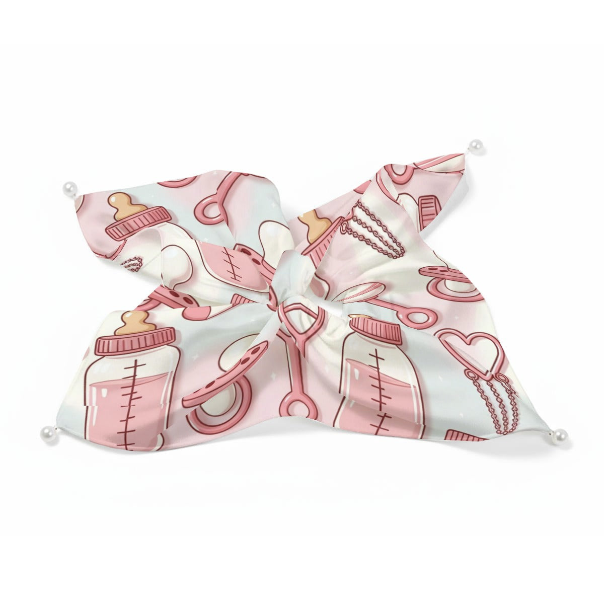 "Baby Girl Essentials" Pink Nursery Satin Pearl Hair Scarf