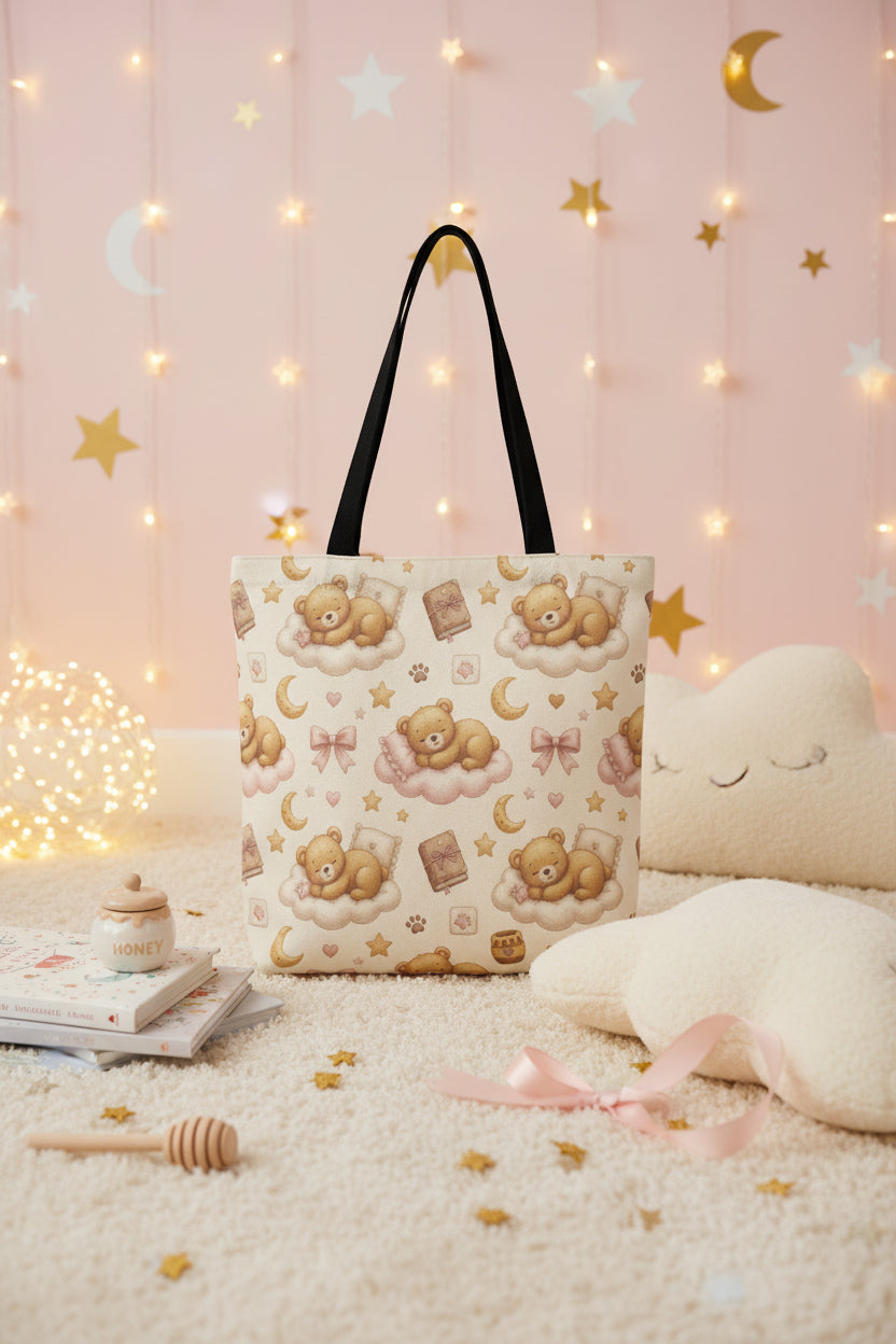 🧸 Teddy Bear Dreams Canvas Tote Bag — Kawaii Teddy Bear Bag for Little Space