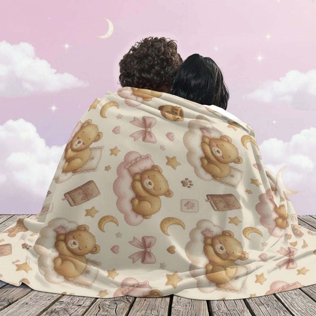🧸 Teddy Bear Dreams Flannel Throw Blanket — Kawaii Teddy Bear Blanket for Little Space