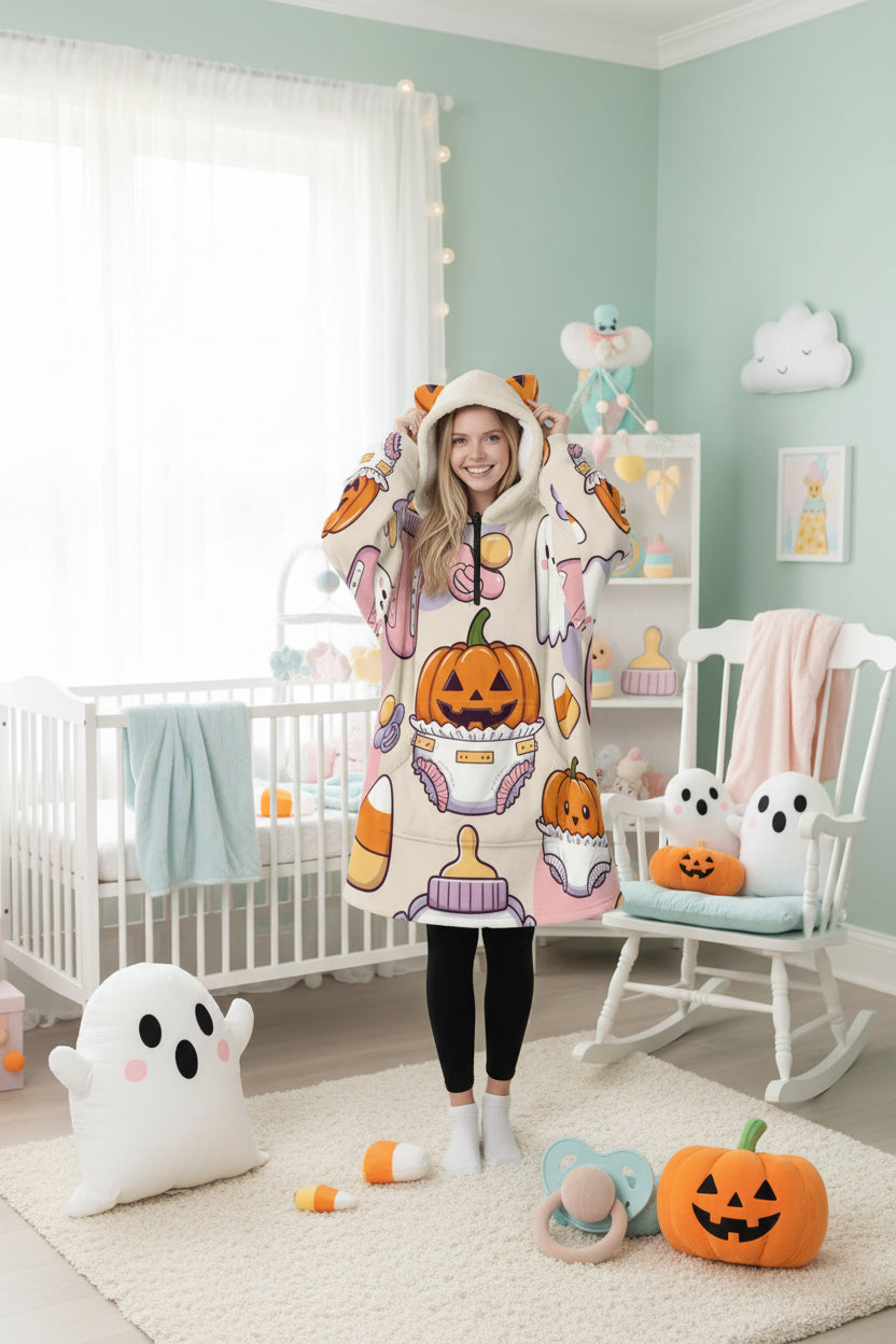 🎃 Pastel Halloween Cozy Hoodie Blanket – Ultra‑Soft Fleece, Oversized Comfort