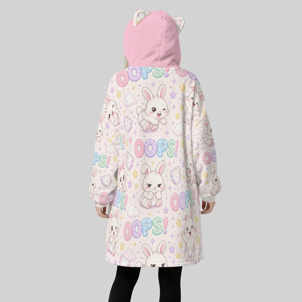 Oops! Pastel Bunny Fleece Hoodie Blanket