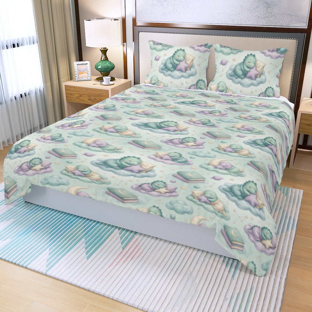 🦕 Sleepy Dino Duvet Cover Set — Kawaii Dinosaur Bedding for Little Space Bedrooms