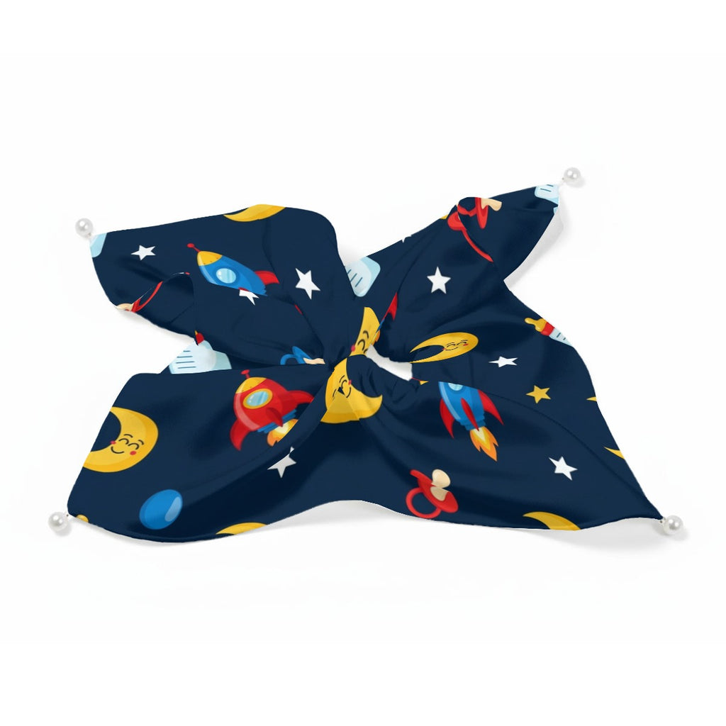 "Little Astronaut" Deep Space Satin Hair Scarf with Pearl Accents