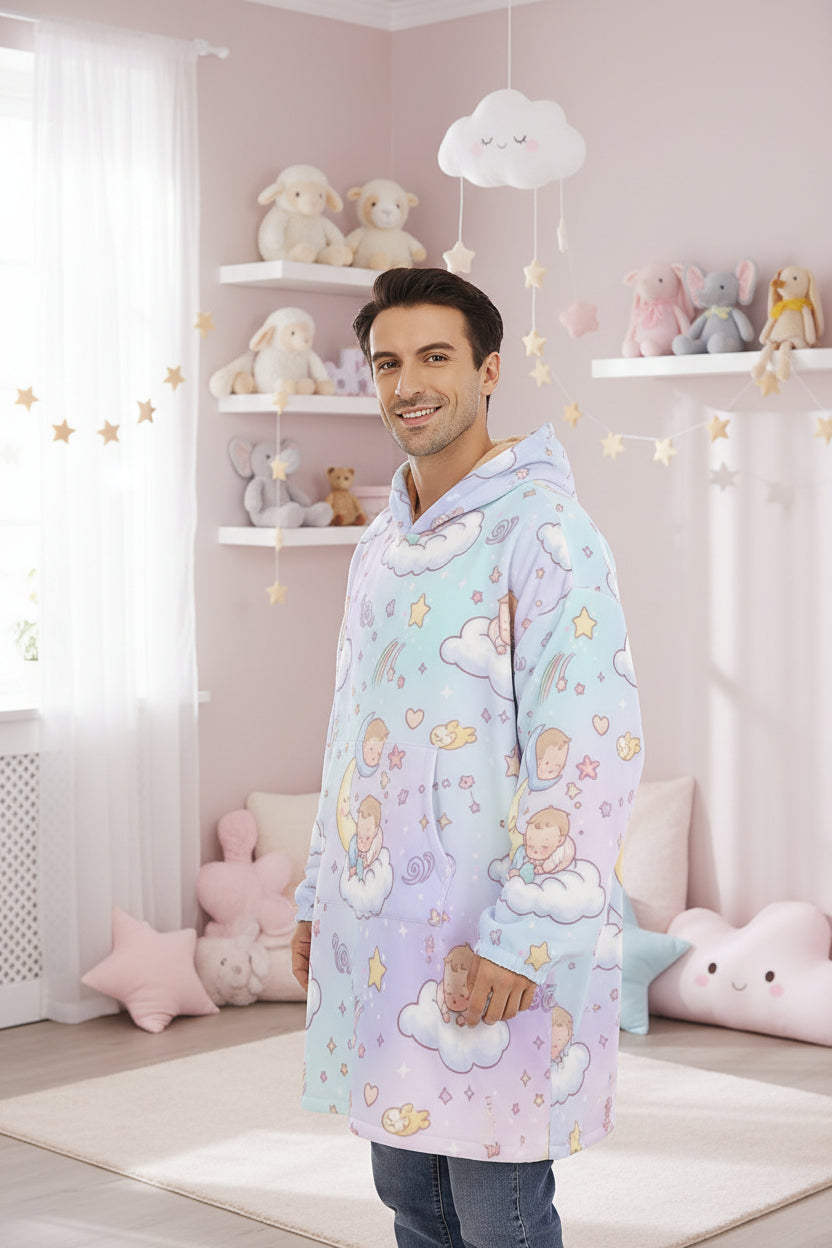 Little Dreamer All-Over Print Sherpa Hoodie Blanket - ABDL Dreamy Cozy Wrap