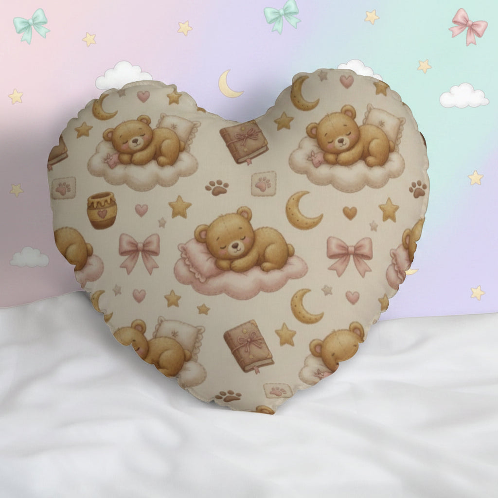 🧸 Teddy Bear Dreams Heart-Shaped Pillow — Kawaii Teddy Bear Accent Pillow for Little Space