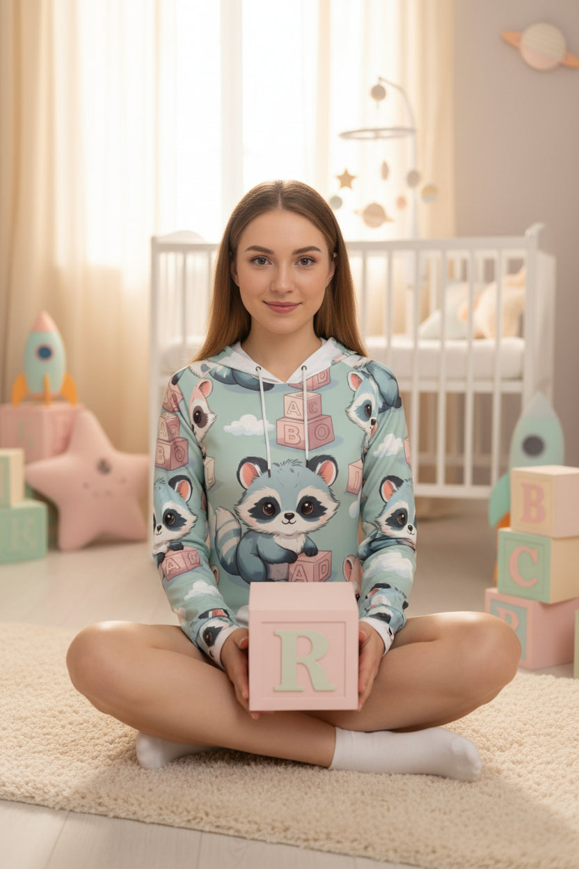 Little Raccoon Dreamer" Hooded Adult Onesie