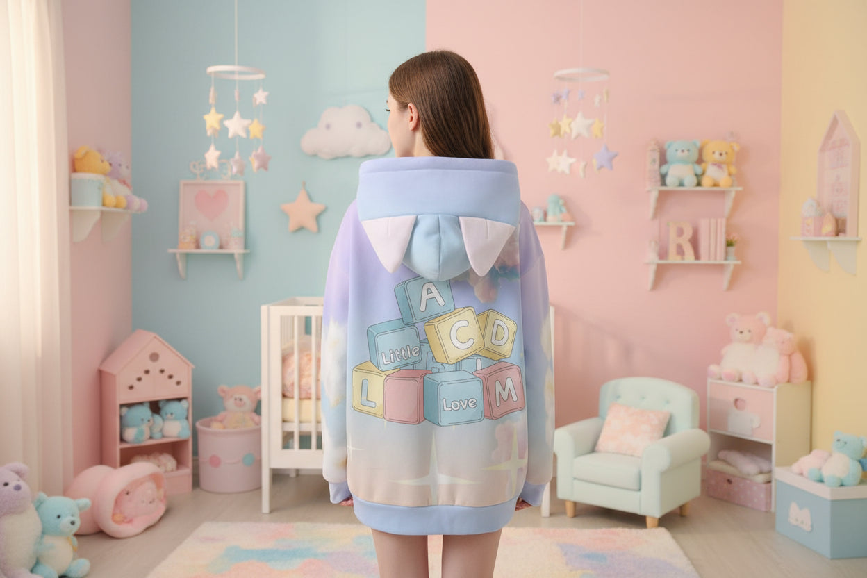 ✨ Dream Cloud Starry Night Ear Hoodie - ABDL Comforts Signature | Ethereal Pastel Little Space Hoodie ✨