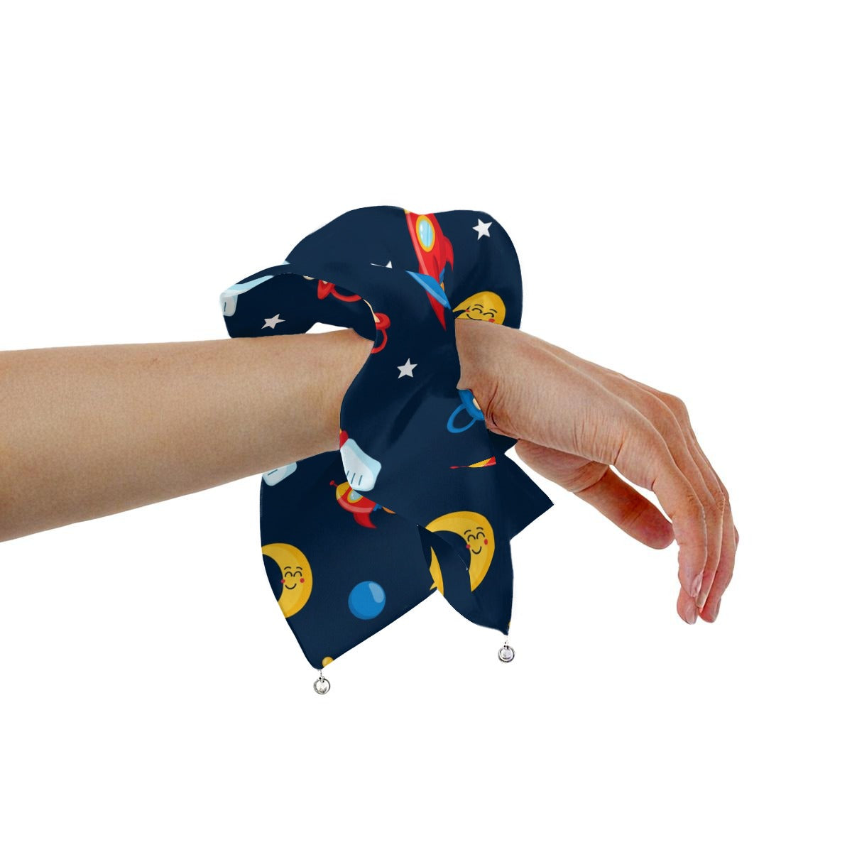 "Little Astronaut" Deep Space Satin Hair Scarf with Pearl Accents