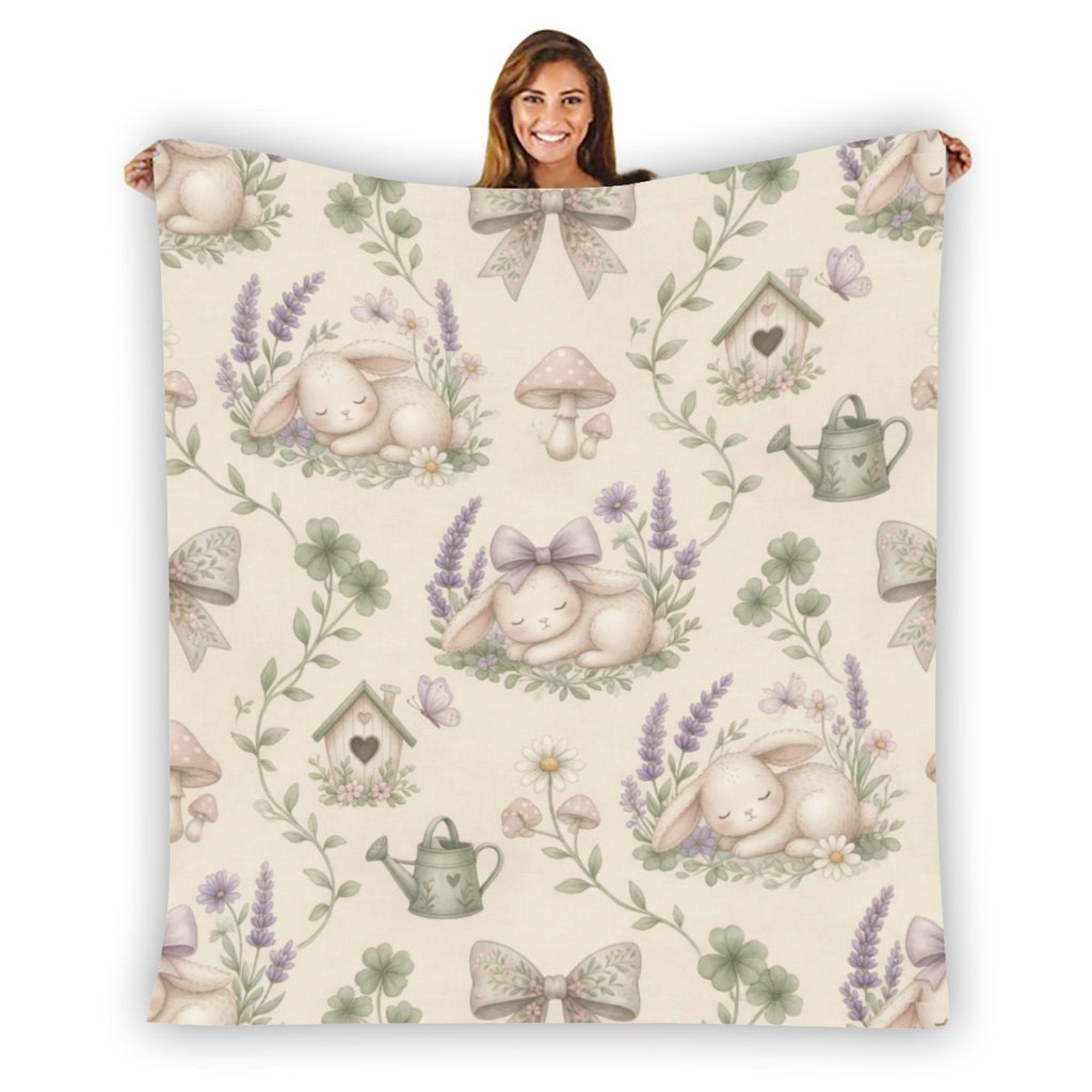 🐰 Bunny Garden Flannel Throw Blanket — Kawaii Bunny Blanket for Little Space