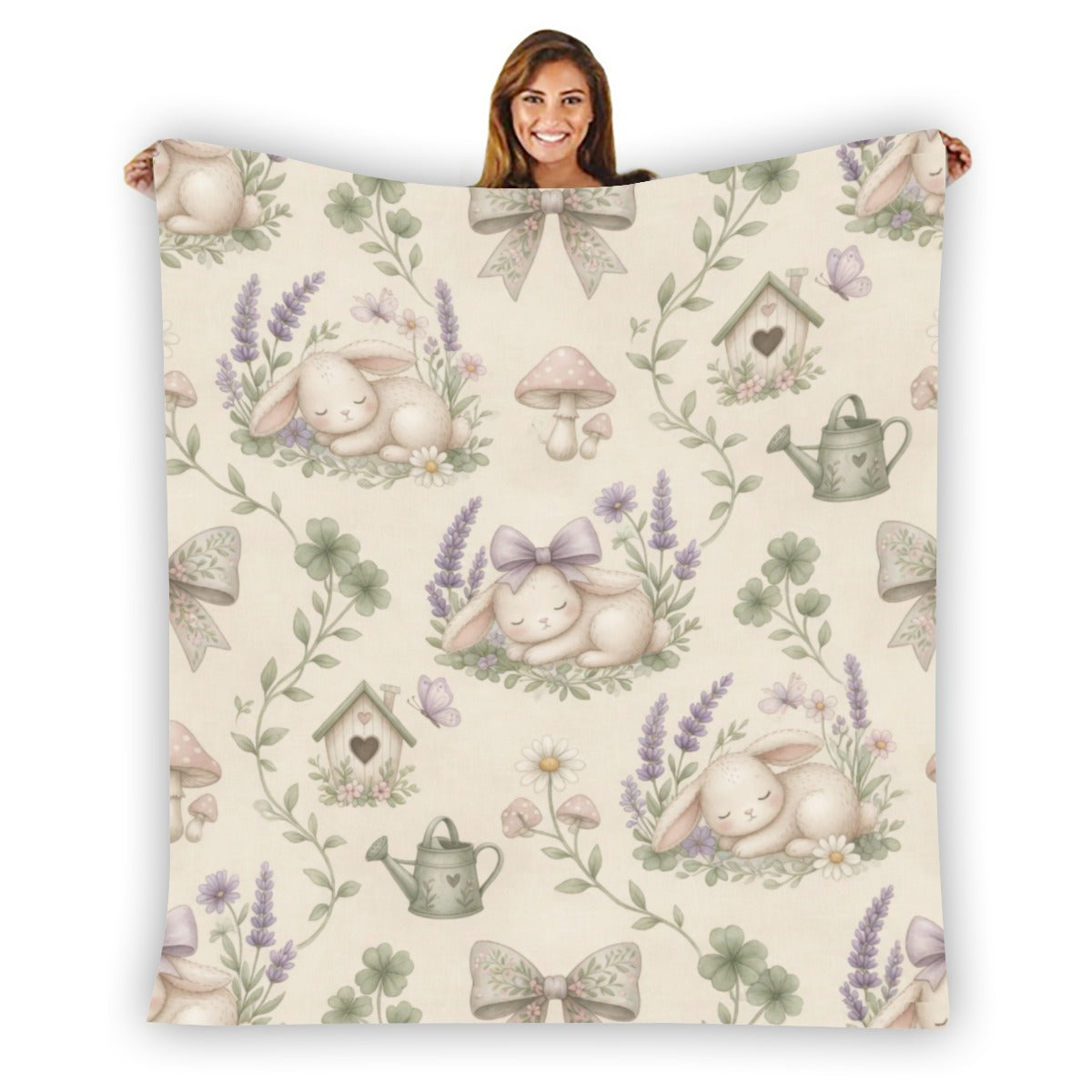 🐰 Bunny Garden Flannel Throw Blanket — Kawaii Bunny Blanket for Little Space