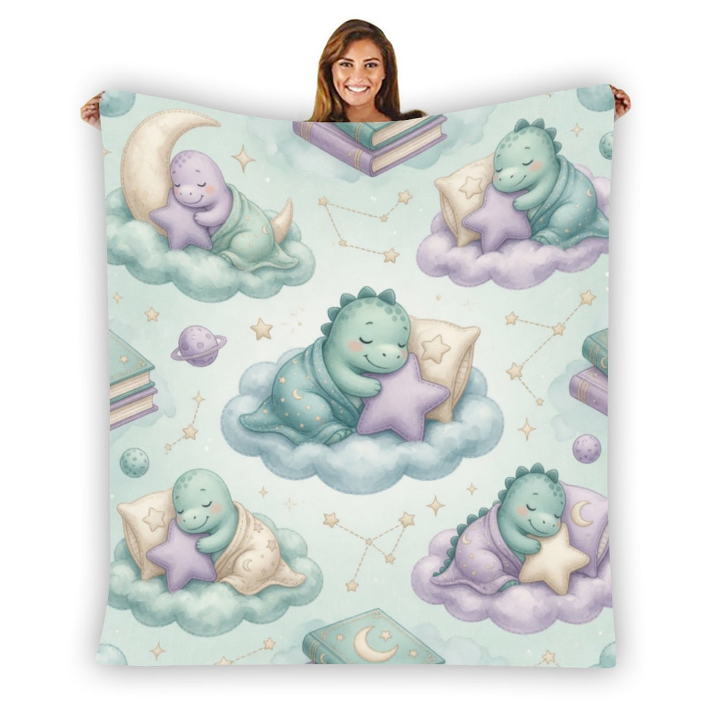 🦕 Sleepy Dino Flannel Throw Blanket — Kawaii Dinosaur Blanket for Little Space