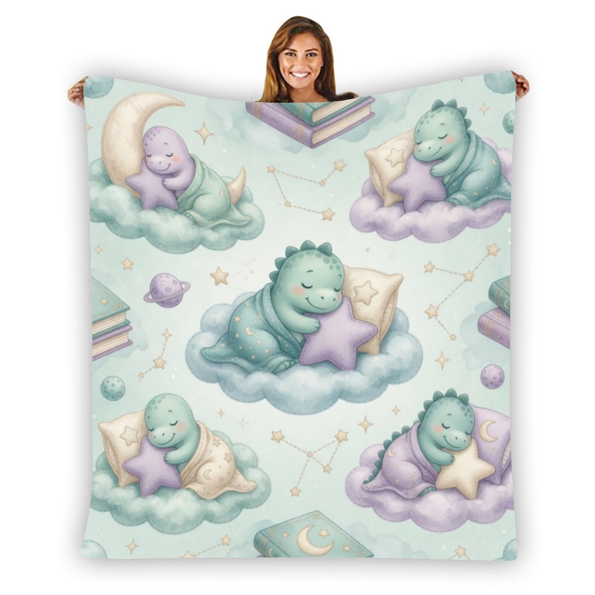 🦕 Sleepy Dino Flannel Throw Blanket — Kawaii Dinosaur Blanket for Little Space