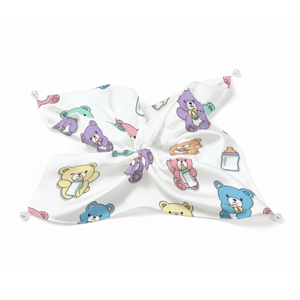 Pastel Nursery Bears Satin Hair Scarf with Pearl Accents – Little Space Accessory