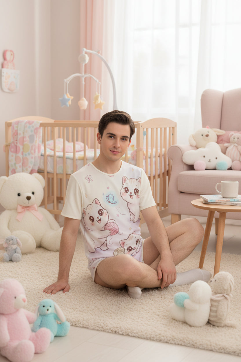 Kitty Cuddles Cotton Snap-Crotch Onesie - ABDL Unisex