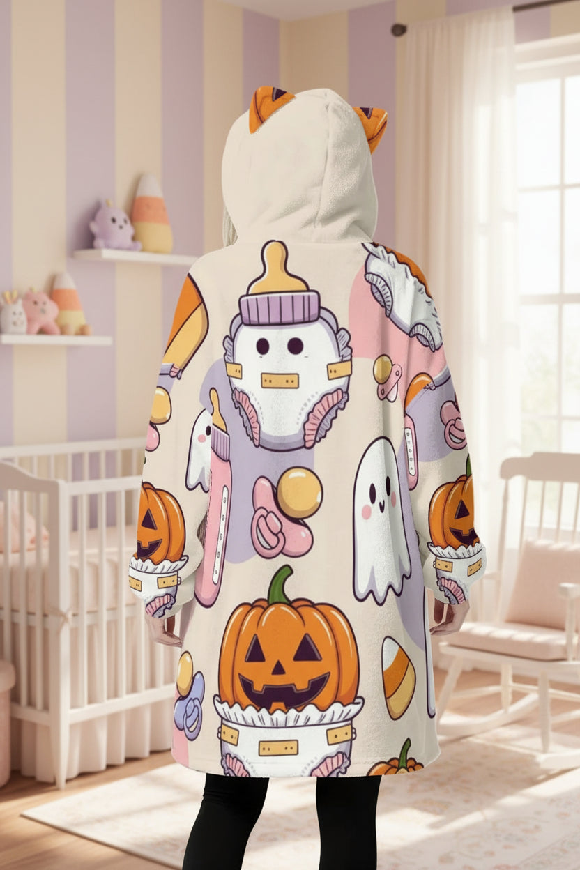 🎃 Pastel Halloween Cozy Hoodie Blanket – Ultra‑Soft Fleece, Oversized Comfort