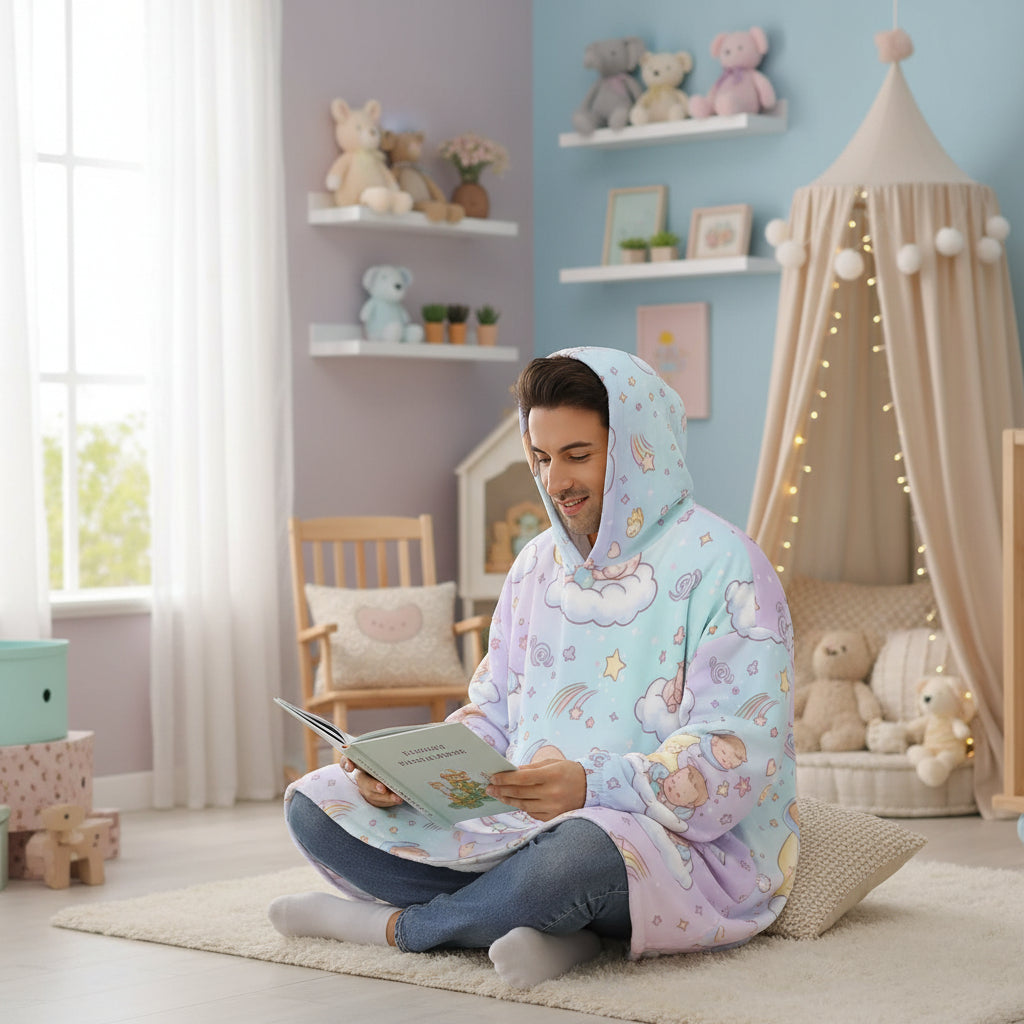 Little Dreamer All-Over Print Sherpa Hoodie Blanket - ABDL Dreamy Cozy Wrap