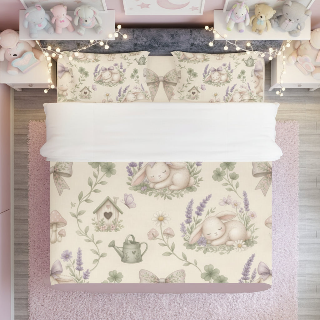 🐰 Bunny Garden 4-Piece Bedding Set — Kawaii Bunny Duvet Cover, Sheet & Pillowcases
