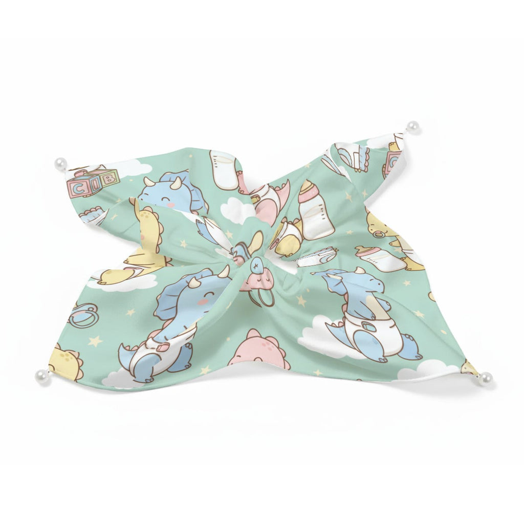 "Sleepy Sky Dragons" Mint Satin Pearl Hair Scarf
