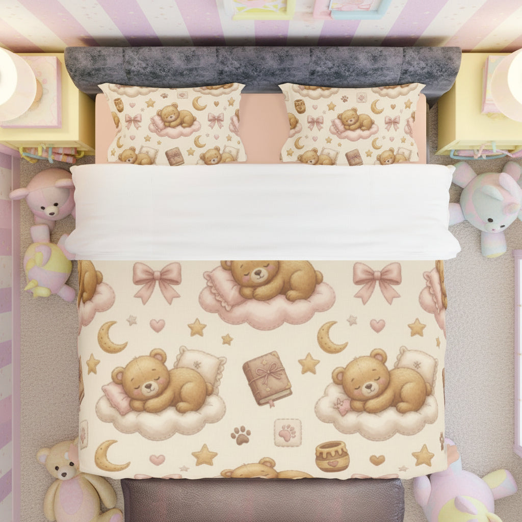 🧸 Teddy Bear Dreams 4-Piece Bedding Set — Kawaii Teddy Bear Duvet Cover, Sheet & Pillowcases