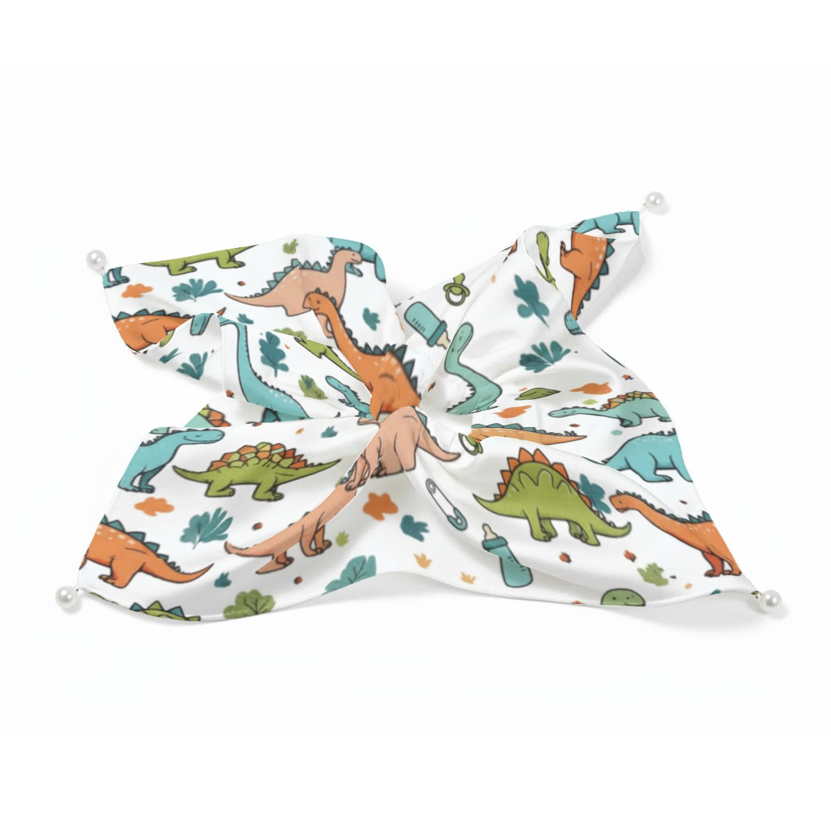 Prehistoric Playtime" Dino Satin Hair Scarf with Pearl Accents