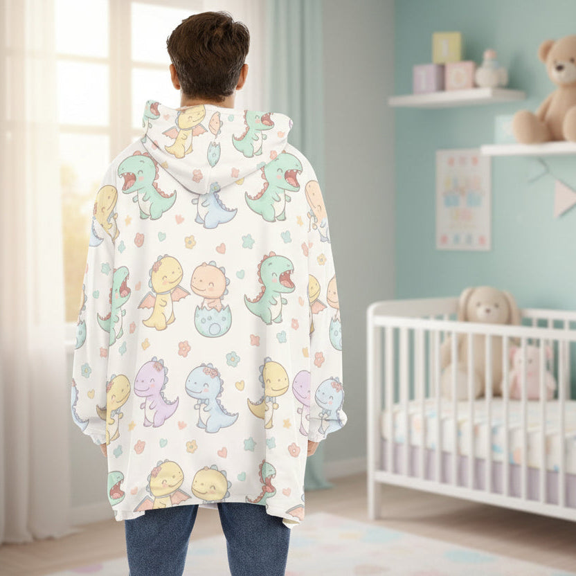 Dino Rawr Squad All-Over Print Sherpa Hoodie Blanket - ABDL Cozy Wrap