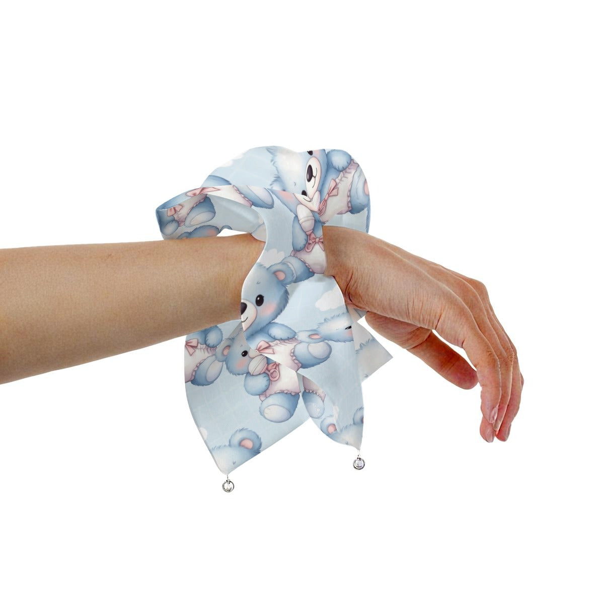 "Snuggly Snow Bears" Baby Blue Satin Pearl Hair Scarf