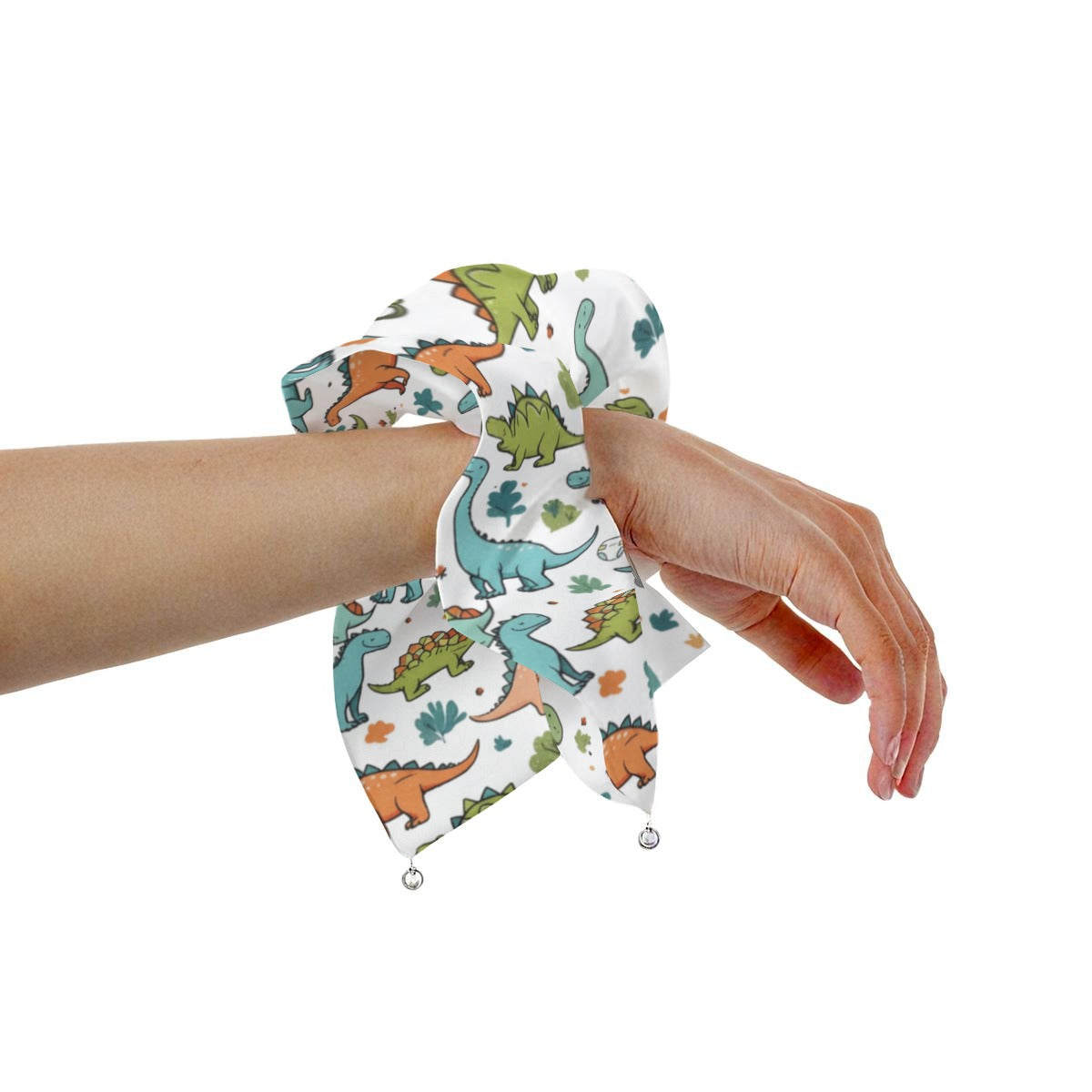 Prehistoric Playtime" Dino Satin Hair Scarf with Pearl Accents