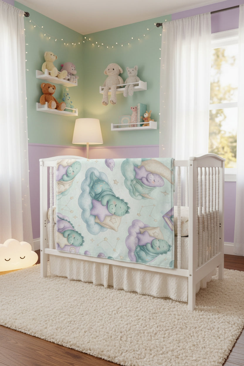 🦕 Sleepy Dino Flannel Throw Blanket — Kawaii Dinosaur Blanket for Little Space