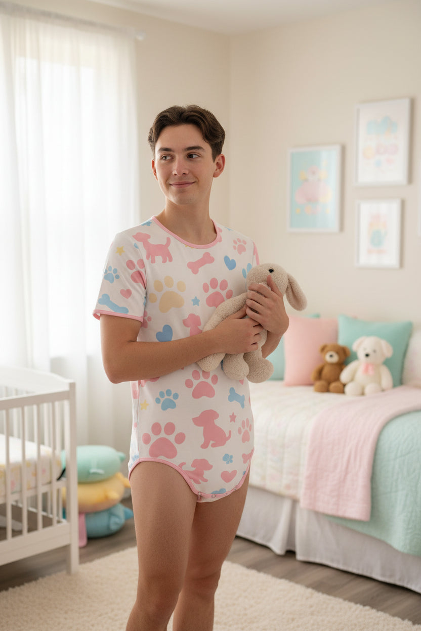 Puppy Love Cotton Snap-Crotch Onesie - ABDL Unisex