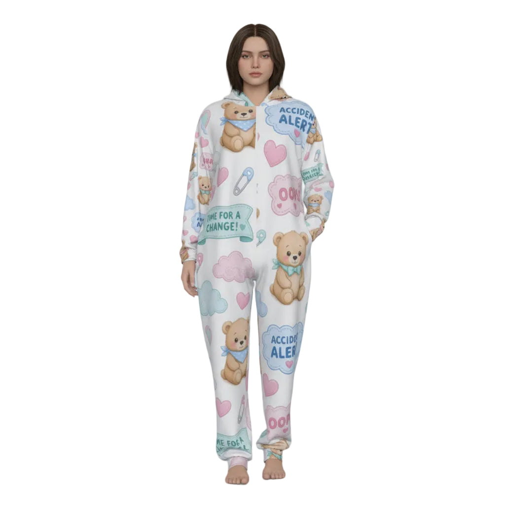 Accident Alert Teddy Bear ABDL Plush Jumpsuit
