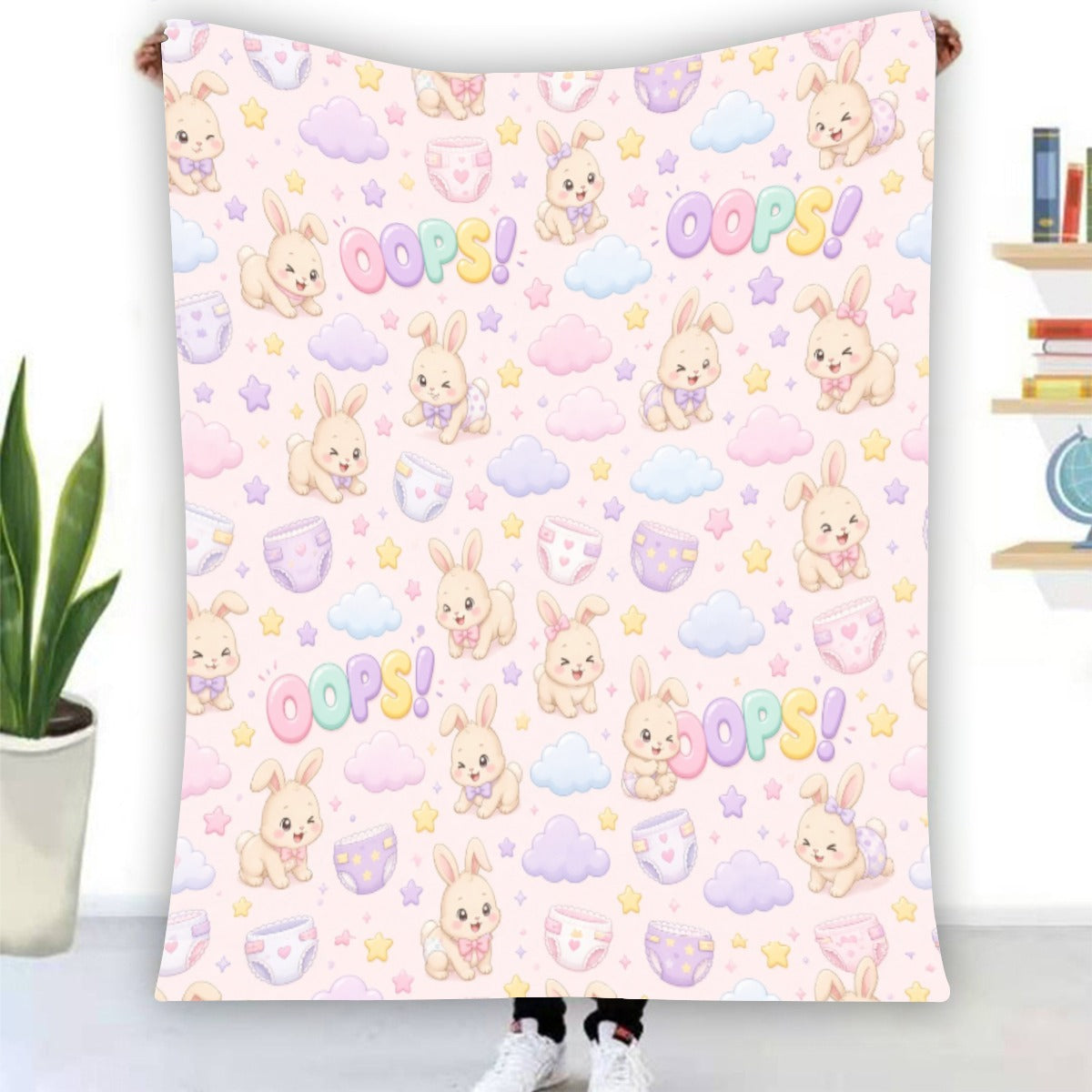 Oops! Pastel Bunny Flannel Blanket