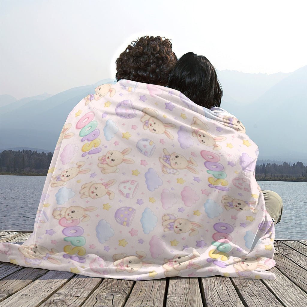 Oops! Pastel Bunny Flannel Blanket