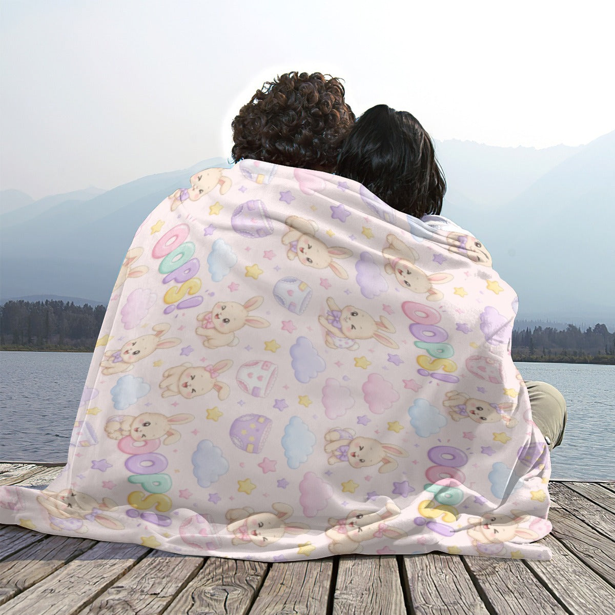Oops! Pastel Bunny Flannel Blanket