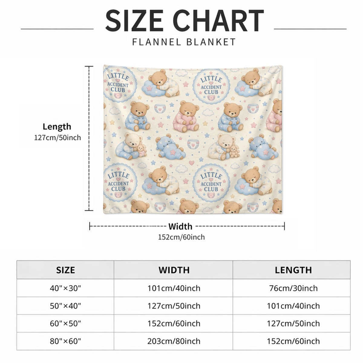 Little Accident Club ABDL Teddy Bear Flannel Blanket