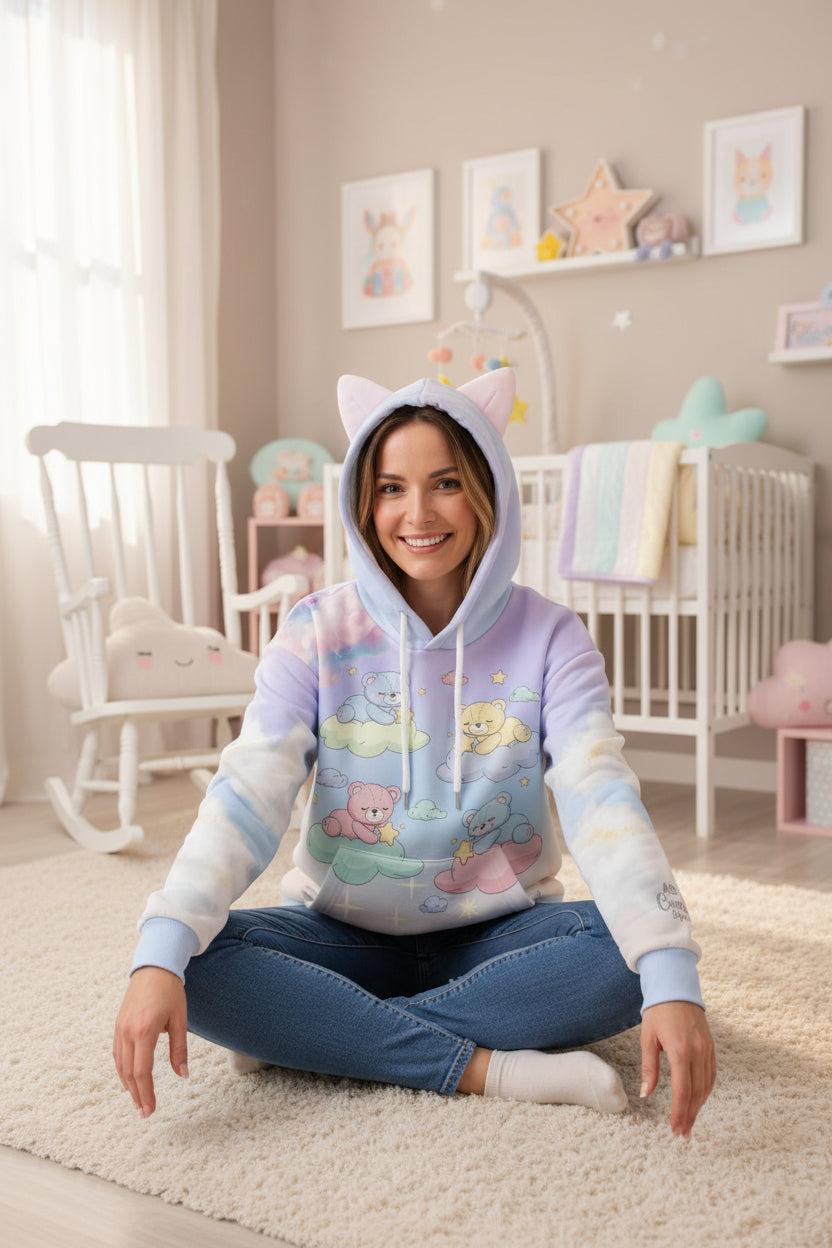 ✨ Dream Cloud Starry Night Ear Hoodie - ABDL Comforts Signature | Ethereal Pastel Little Space Hoodie ✨