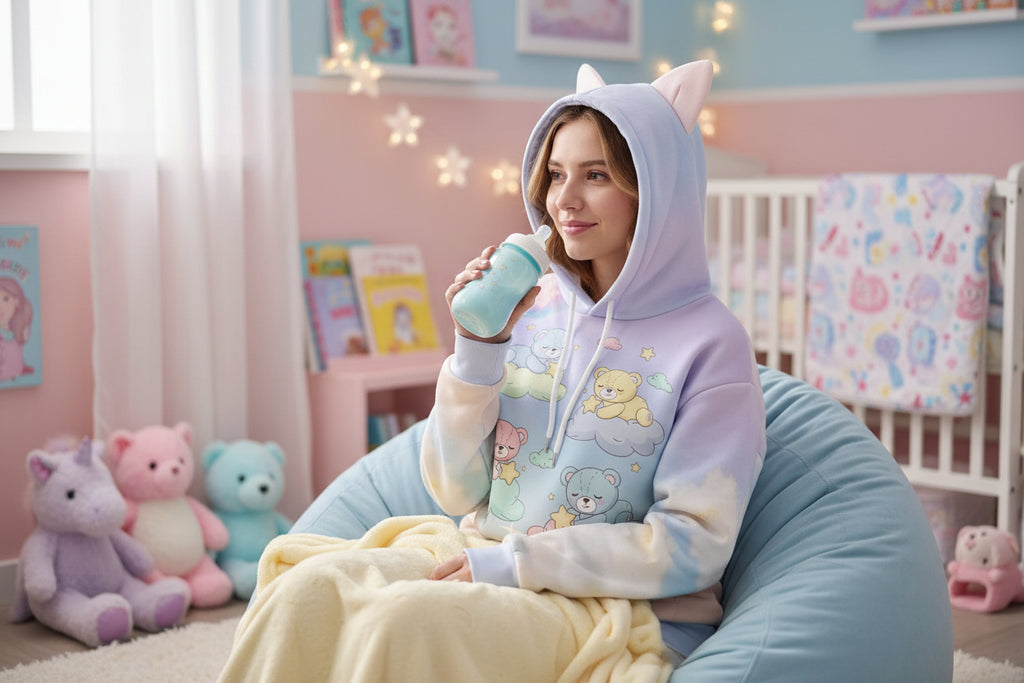 ✨ Dream Cloud Starry Night Ear Hoodie - ABDL Comforts Signature | Ethereal Pastel Little Space Hoodie ✨
