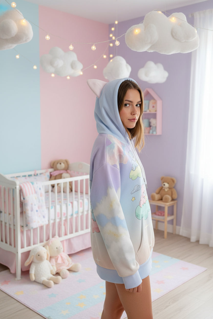 ✨ Dream Cloud Starry Night Ear Hoodie - ABDL Comforts Signature | Ethereal Pastel Little Space Hoodie ✨