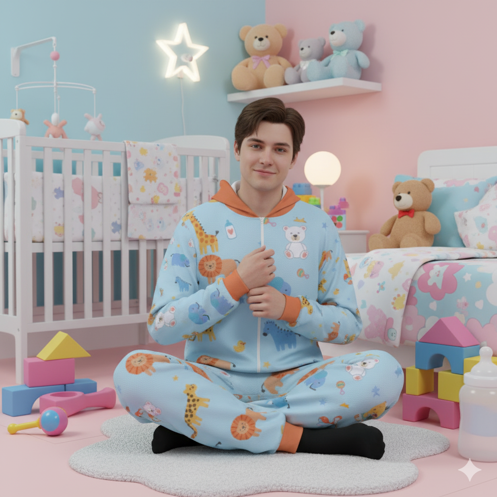 Snuggle Up in Style: The "Little Explorer" ABDL Hooded Jumpsuit
