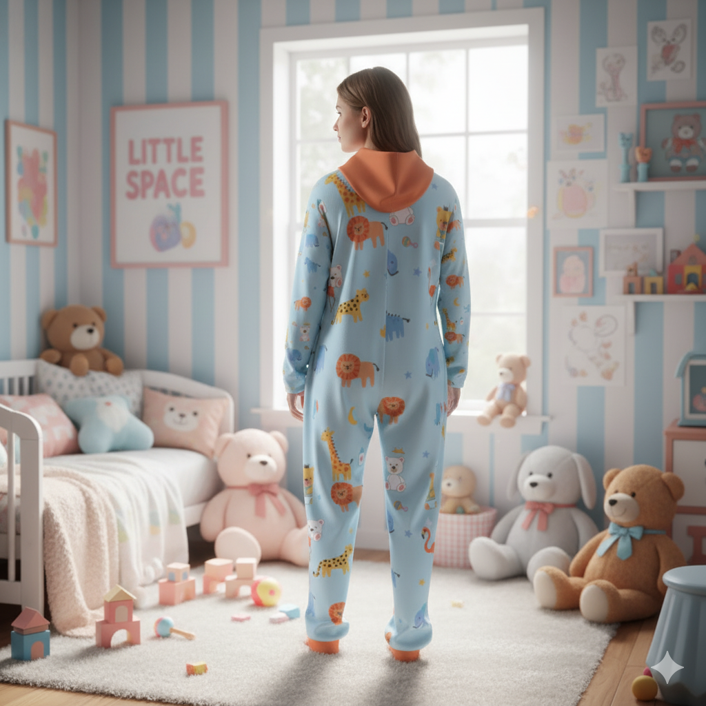 Snuggle Up in Style: The "Little Explorer" ABDL Hooded Jumpsuit