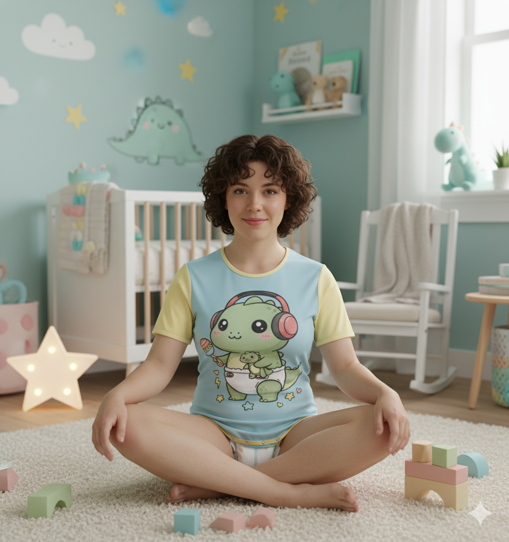 Baby Dino Rattle-Time Adult Onesie – Kawaii ABDL Snap-Crotch Cotton Onesie