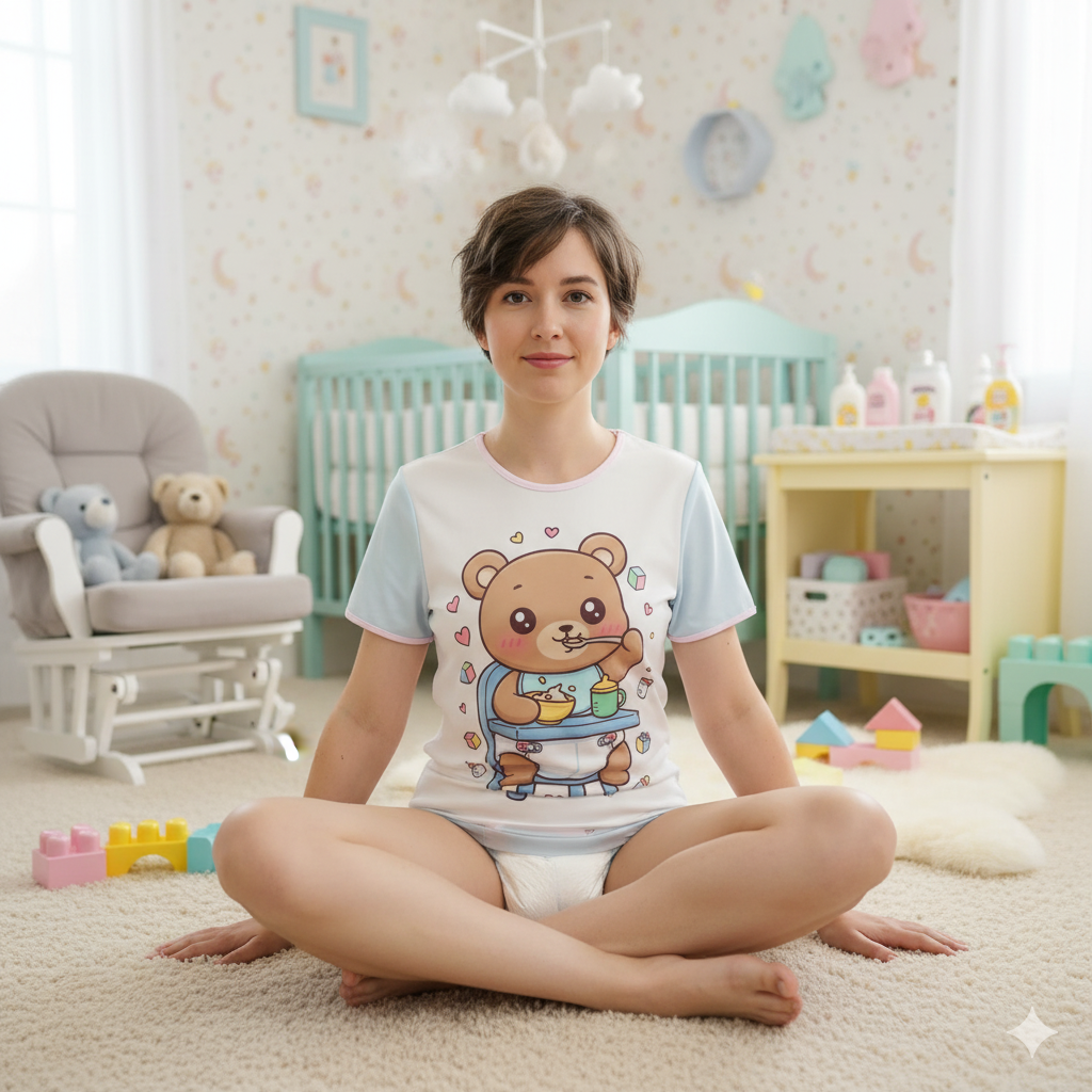 Baby Bear’s Highchair Time Adult Onesie – Cozy ABDL Snap-Crotch Cotton Onesie