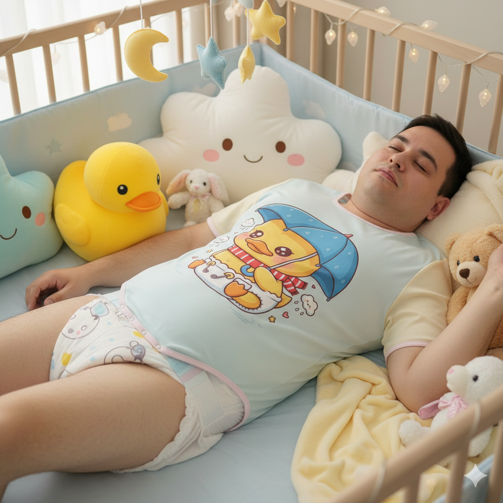Rainy Day Duckling Adult Onesie – Pastel ABDL Snap-Crotch Cotton Onesie