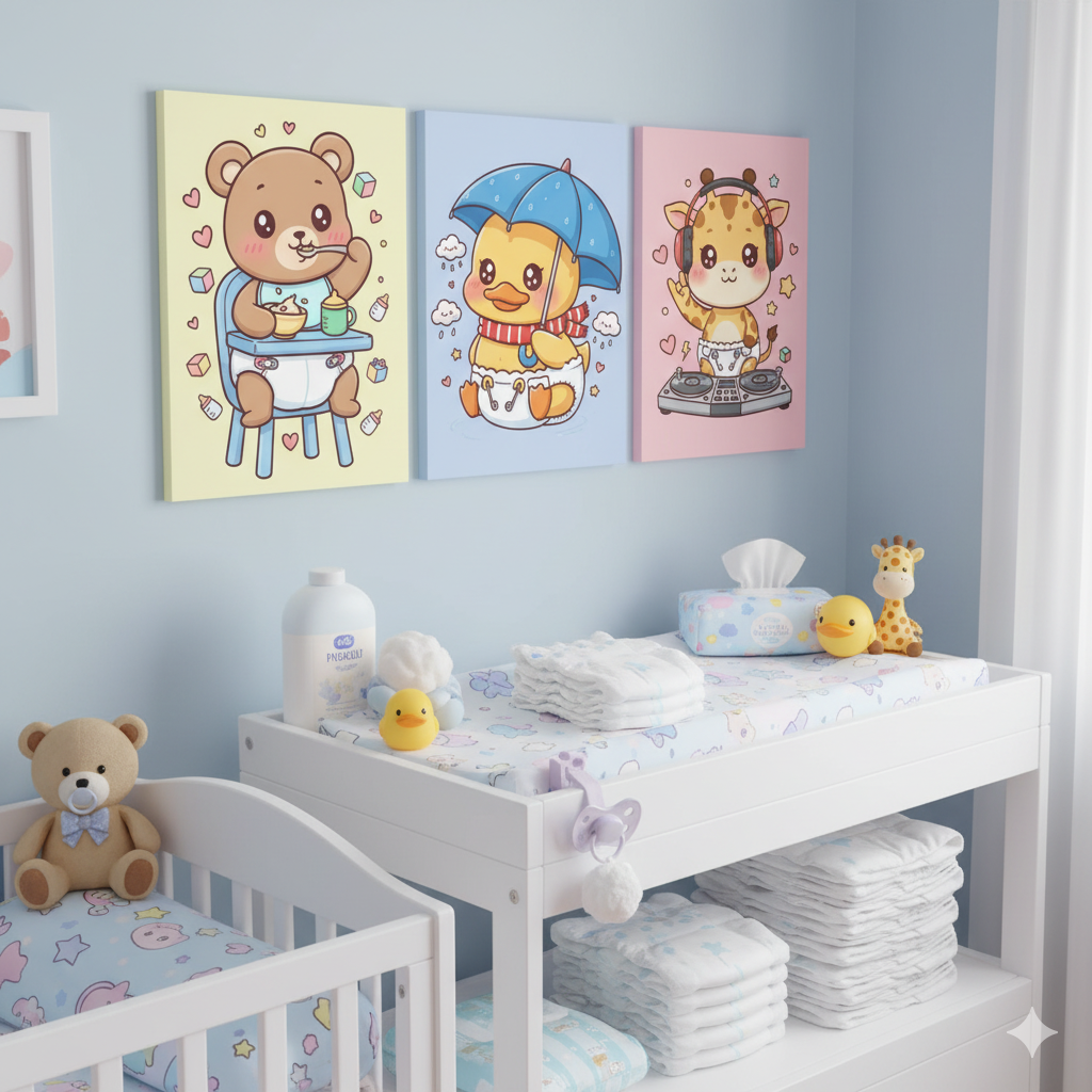 🐻🦆🦒 “Little Steps” Nursery Art Trio – Waterproof Prints for Cozy ABDL Spaces