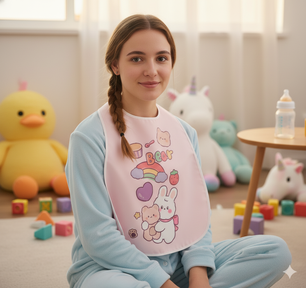 🧼 Cute Cartoon Adult Baby Bib – Soft, Washable & Regression-Ready
