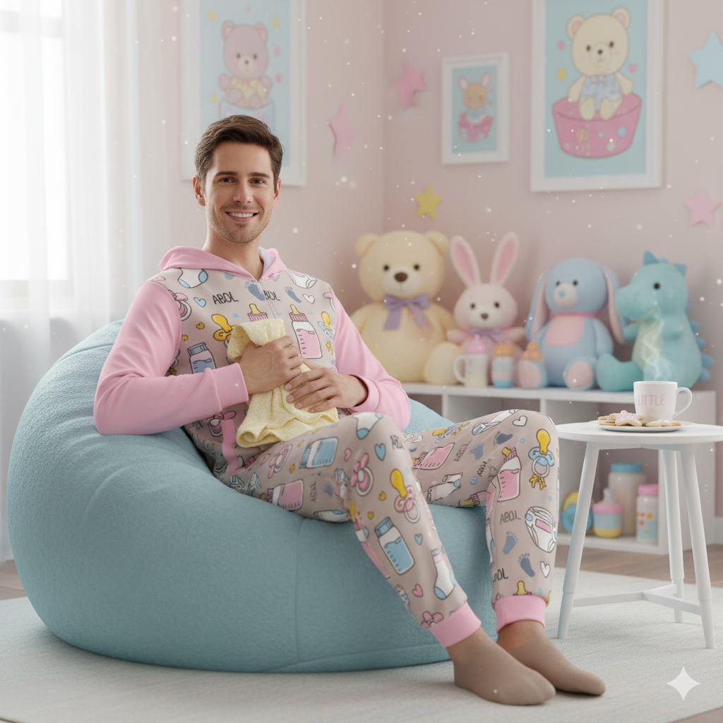 🍼 ABDL Hooded Jumpsuit – Cozy Scuba Zip-Up with Pockets