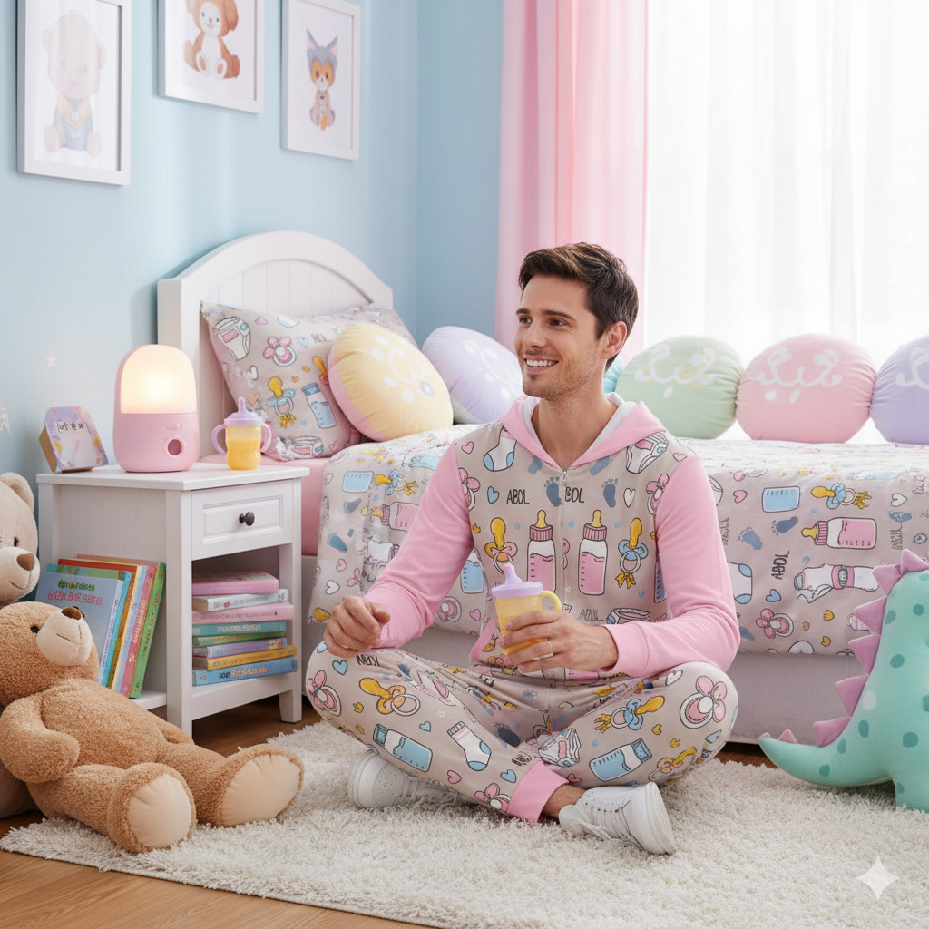 🍼 ABDL Hooded Jumpsuit – Cozy Scuba Zip-Up with Pockets